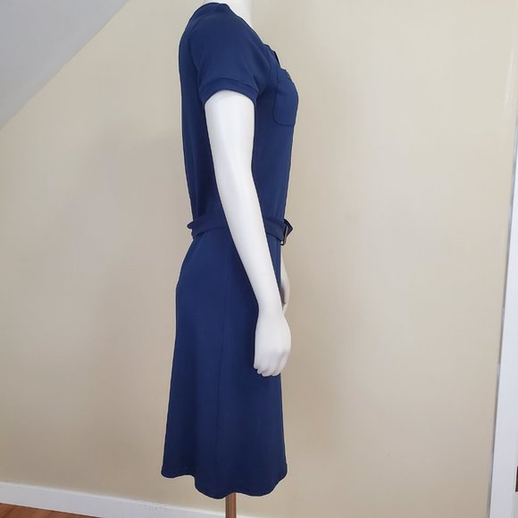 NWT Lauren Ralph Lauren Navy Blue Knit Cotton Dress w/ Belt Office Preppy Size S - Picture 3 of 13